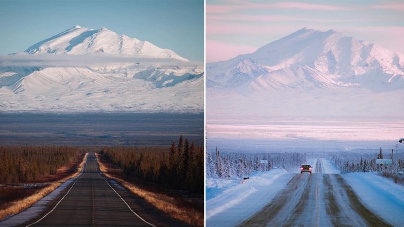 The road in Wrangell-St. Elias. The largest park and reserve – Alaska, USA