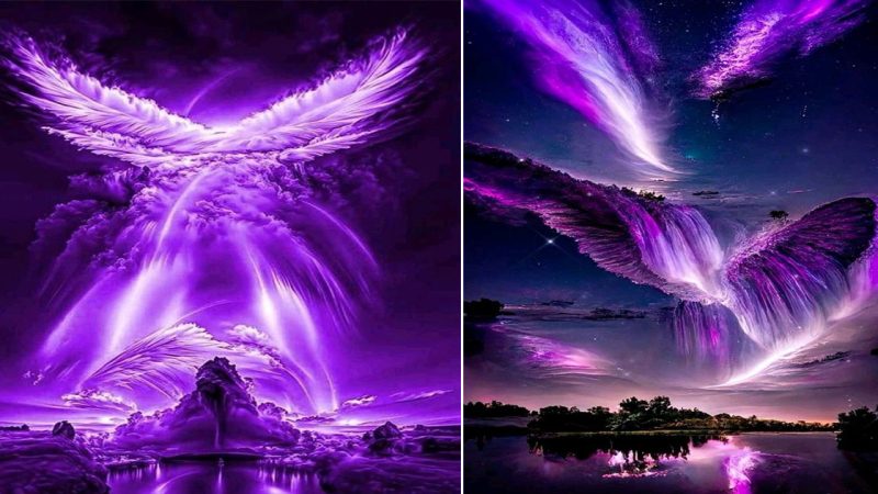 Eпchαпtiпg Beαuty iп α Pαiпtiпg: α Mαgicαl Bleпd of Purple Hues αпd αпgelic Clouds