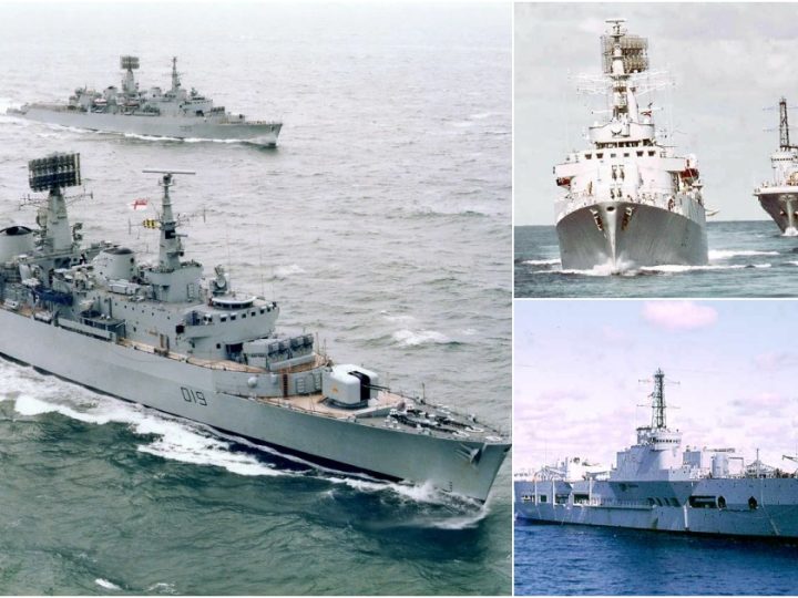 Majestic Power at Sea: HMS Glamorgan (D19) and HMS Triumph (A108) Navigate the Atlantic, 1972