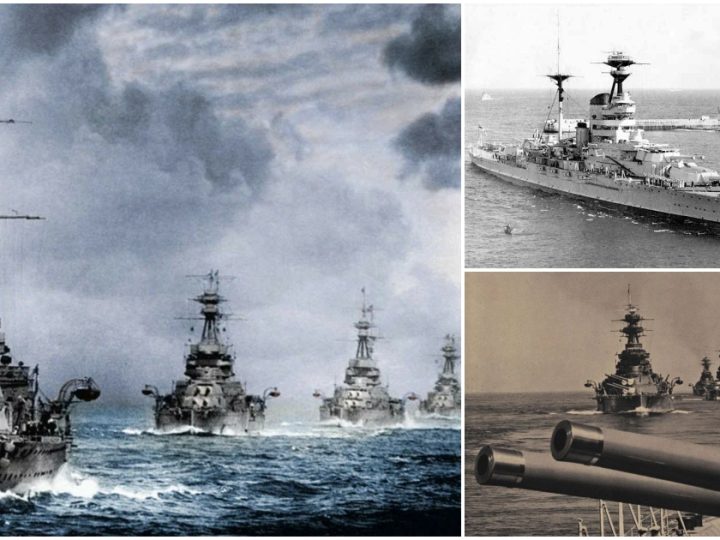 Four Revenge-Class Battleships: HMS Revenge, Ramillies, Royal Sovereign, and Resolution at Sea in 1930