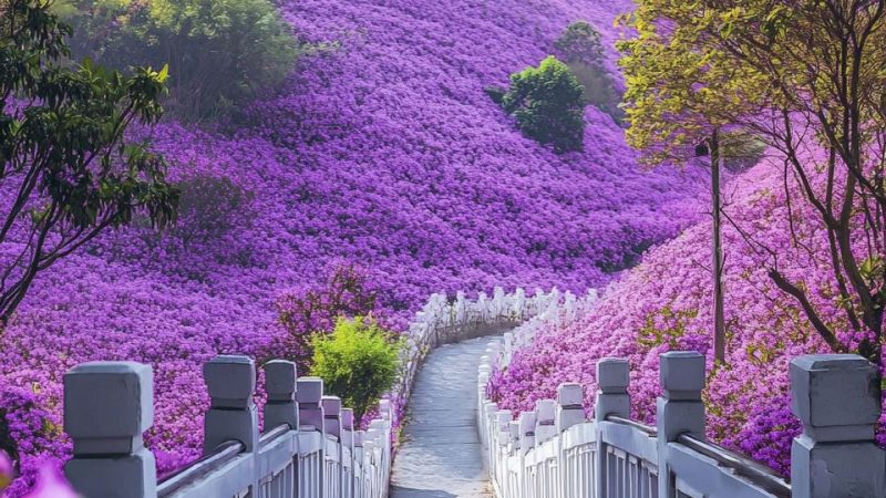 Lavender Pathway: A Serene Stroll Through a Tranquil, Fragrant Garden